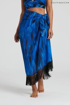 South Beach Blue Printed Chiffon Multiwear Fringe Sarong (137272) | €40
