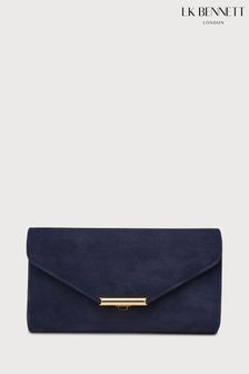 LK Bennett Navy Blue Lucy Clutch Bag With Flap Detail