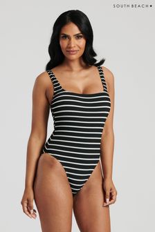 South Beach Monochrome Crinkle Textured Scoop Neck Swimsuit (137386) | 191 SAR