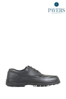 Pavers Wide Fit Black Leather Shoes