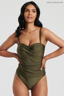 South Beach Khaki Green Bandeau Tummy Control Swimsuit With Removeable Strap (137603) | Kč1,350