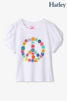 Weiß - Hatley Peace Flower T-Shirt mit verdrehten Ärmeln (139239) | 31 €