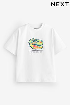 Blanco con calavera de dinosaurio - Camiseta de manga corta con gráfico de corte holgado (3-16años) (139258) | 6 € - 10 €