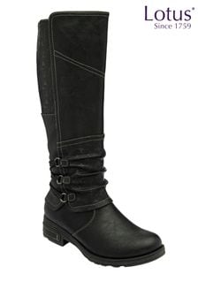 Lotus Black Zip-Up Knee High Boots (139312) | kr974
