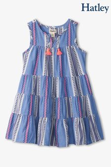 Hatley Blue Boho Stripe Layered Tiered Dress