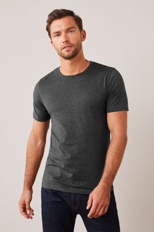 Темно-серый меланжевый - Зауженный крой - Базовая футболка с круглым вырезом (139651) | €9