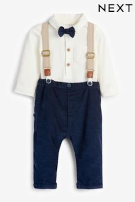 Bleu marine / blanc - Ensemble 4 pièces Smart Baby avec body, nœud papillon, pantalon et bretelles (0 mois - 2 ans) (139725) | €25 - €28