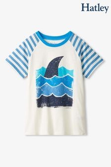 Hatley Shark Fin Waves Raglan 100% Cotton White T-Shirt (139831) | $51