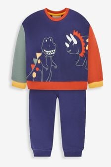 JoJo Maman Bébé Navy Blue Dino Appliqué Jersey Sweatshirt and Joggers Set (140292) | NT$1,400