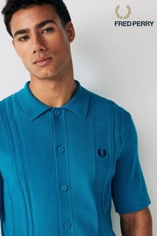 Blau - Fred Perry Durchgestricktes Polo-Shirt mit strukturiertem Knopf (140830) | 199 €