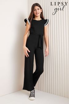 Lipsy Black/White Jersey Rib Ruffle Jumpsuit (5-16yrs) (141932) | AED148 - AED190