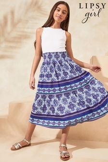 Lipsy Blue/White Tiered Maxi Holiday Shop Skirt Dress (5-16yrs) (141933) | €39 - €50