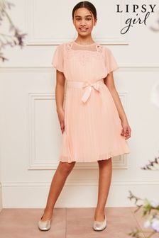 Lipsy Pink Flutter Sleeve Pleated Occasion Dress (5-16yrs) (142046) | HK$419 - HK$489