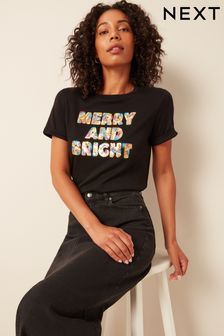 Merry and Bright Sequin Embellished Christmas T-Shirt (142085) | 17 €