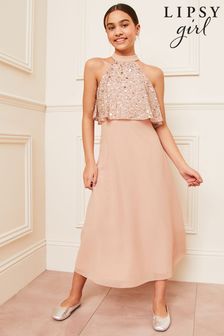 Lipsy Pink Teen Embellished Halter Occasion Skirt Dress (10-16yrs) (142901) | Kč1,820 - Kč2,050