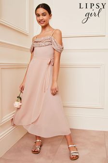 Lipsy Light Pink Cold Shoulder Maxi Occasion Dress (10-15yrs) (142932) | €62 - €71