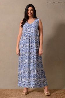 Live Unlimited Blue Curve Aztec Print V-neck Woven Maxi Dress (143444) | 172 zł