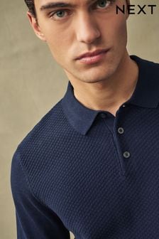 Marineblau - Langärmeliges, strukturiertes Strick-Polo-Shirt in Regular Fit (143763) | 19 €