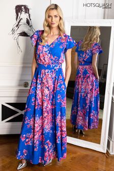 HotSquash lange chiffon jurk met top met overslag in blauw (143925) | €174