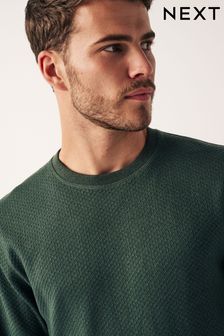 Zielony khaki - Teksturowana bluza z okrągłym dekoltem (144208) | 90 zł