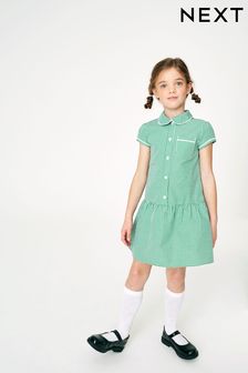Green Cotton Rich Drop Waist Gingham School Dress (3-14yrs) (144354) | €11 - €15