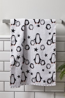 Черно-белое полотенце с принтом пингвинов