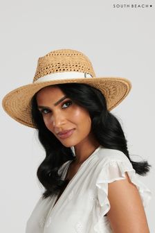 South Beach Natural Fedora Hat with Embellished Trim (144602) | HK$165