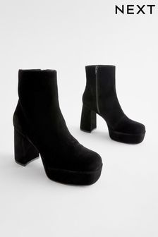 Black Velvet Platform Ankle Boots (145198) | 130 zł