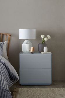 Grey Sloane Glass Collection Luxe 2 Drawer Wide Bedside Table (145362) | €520