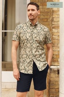 Хризантемы - Рубашка зауженного кроя с коротким рукавом - Фирменная рубашка с принтом Morris & Co для Next (145556) | €10