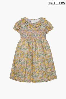 Trotters London Yellow Liberty Print Lemon Elysian Day Smocked Cotton Dress (145601) | €139 - €148