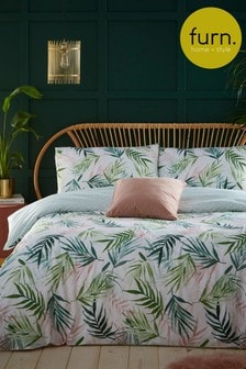 furn. Green Bali Palm Reversible Jungle Botanic Duvet Cover and Pillowcase Set (145613) | $44 - $94
