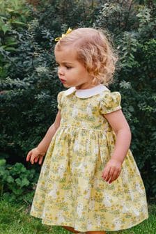 Trotters London Little Yellow Cotton Bunny Dress (145784) | $106