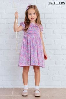 Trotters London Purple Liberty Print Betsy Ric Rac 100% Cotton Party Dress (145877) | $151 - $161