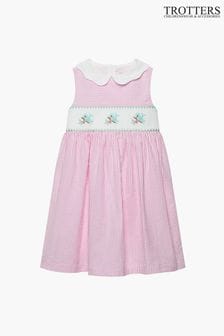 Trotters London Pink Stripe Tweetie Bird Smocked Cotton Dress (146038) | €100 - €109