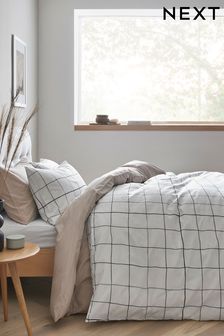 White/Black Window Pane Check Duvet Cover and Pillowcase Set