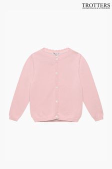 Trotters London Pink Heart Button Cotton Cardigan