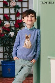 Trotters London Bruce Melierter Pullover mit Bulldogenprint, Blassblau (146375) | 90 € - 97 €