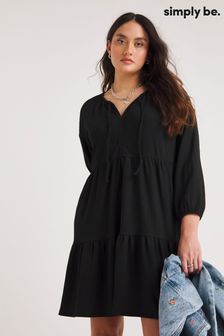 Simply Be Waffle Tiered Smock Black Dress (146658) | 40 €