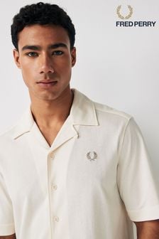 Fred Perry Woven Mesh Short Sleeve Resort Ecru White Shirt (147442) | kr1,233