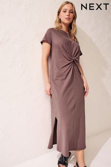 Сиренево-пурпурный - Летнее платье-футболка с перекрученной отделкой и короткими рукавами (147701) | €28