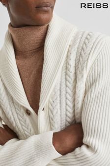 Reiss Ecru Ashbury Cable Knitted Cardigan (147781) | SGD 408