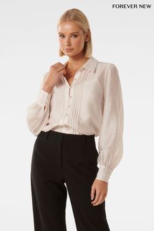 Forever New Natural Hazel Pearl Button Pintuck Linen Shirt (148019) | 190 zł