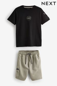 Black/Khaki Utility T-Shirt and Shorts Set (3-16yrs) (148099) | OMR8 - OMR12