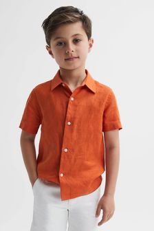 Reiss Burnt Orange Holiday Junior Short Sleeve Linen Shirt (148194) | €39