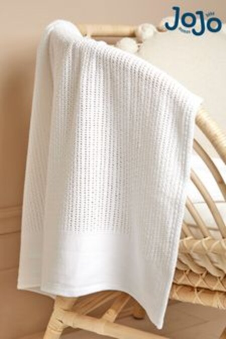 JoJo Maman Bébé White Woven Cellular Blanket (148270) | $30