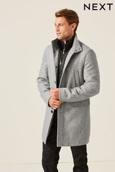 Light Grey Herringbone Funnel Neck Coat With Built In Gilet (148271) | €133