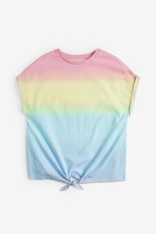 חולצת טי עם קשירה בחזית בגוונים מדורגים (גילאי 3 עד 16)