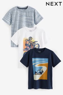 Azul marino texturizado con vehículos - Pack de 3 camisetas con estampado gráfico (3-16años) (148400) | 26 € - 35 €