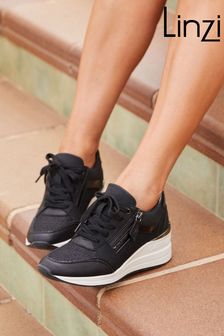 Linzi Black Everett Wedged Trainers With Glitter Detail (148667) | AED233